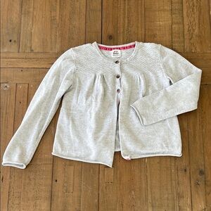 Mini Boden light gray cotton cashmere rolled edge cardigan sweater 6-7 years